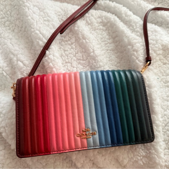 Coach Handbags - Coach Anna Foldover crossbody clutch with linear rainbow quilting
